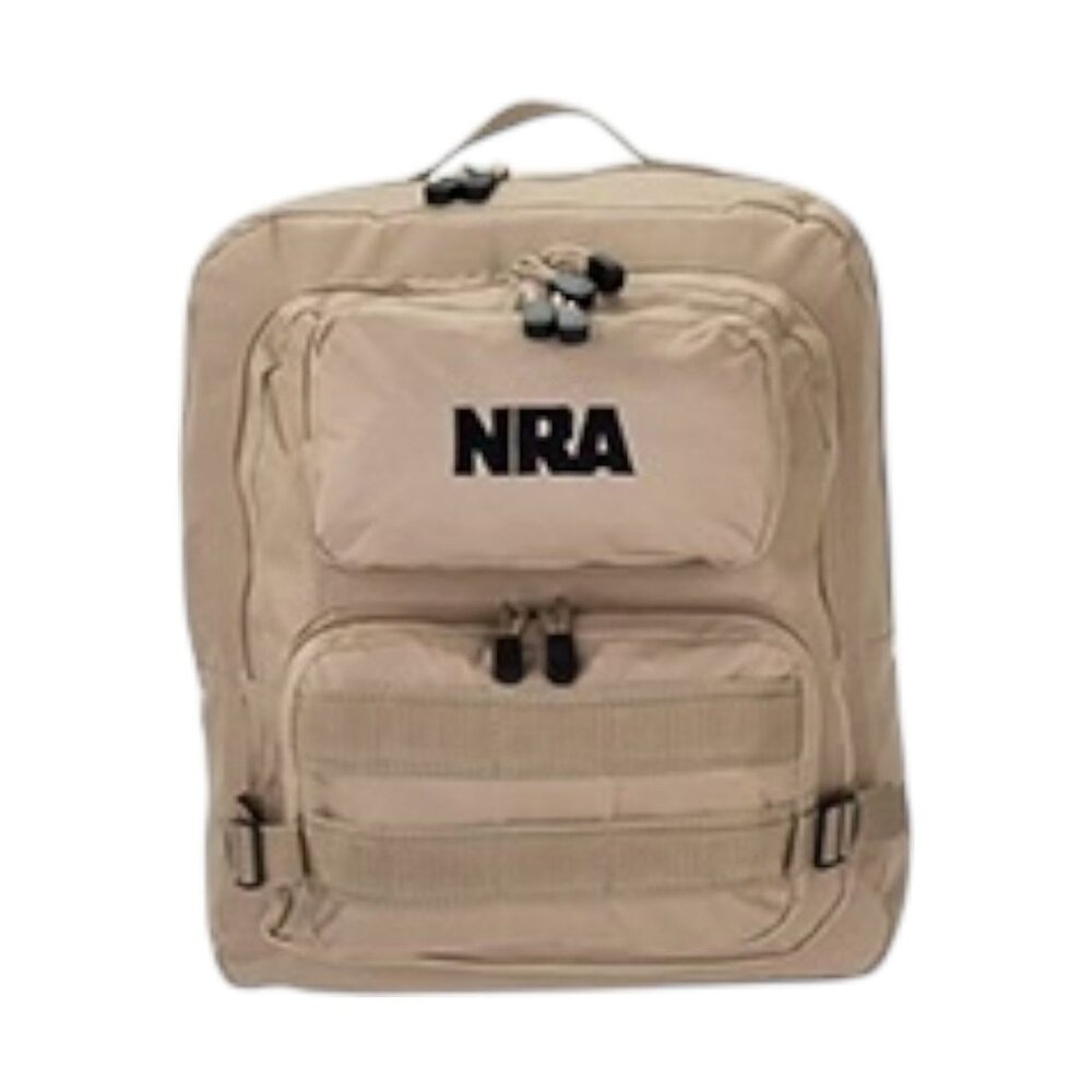 NRA Tan Tactical Backpack Multi-Pocket Adjustable Straps Mesh Back Lightweight - Picture 2 of 15